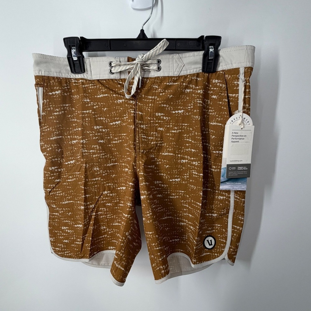 Vuori Knox Boardshorts Brown Textured Swim Trunks Mens Size 30 New